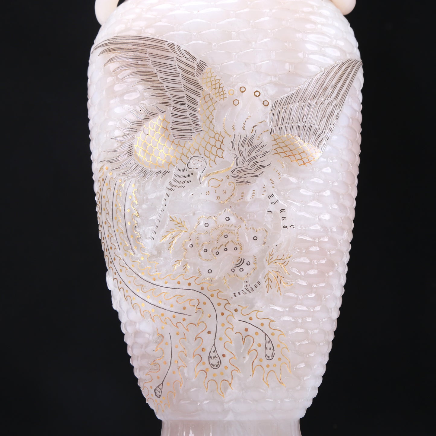 An Elaborate White Jade Gilded 'Dragon& Phoenix' Vase And Cover
