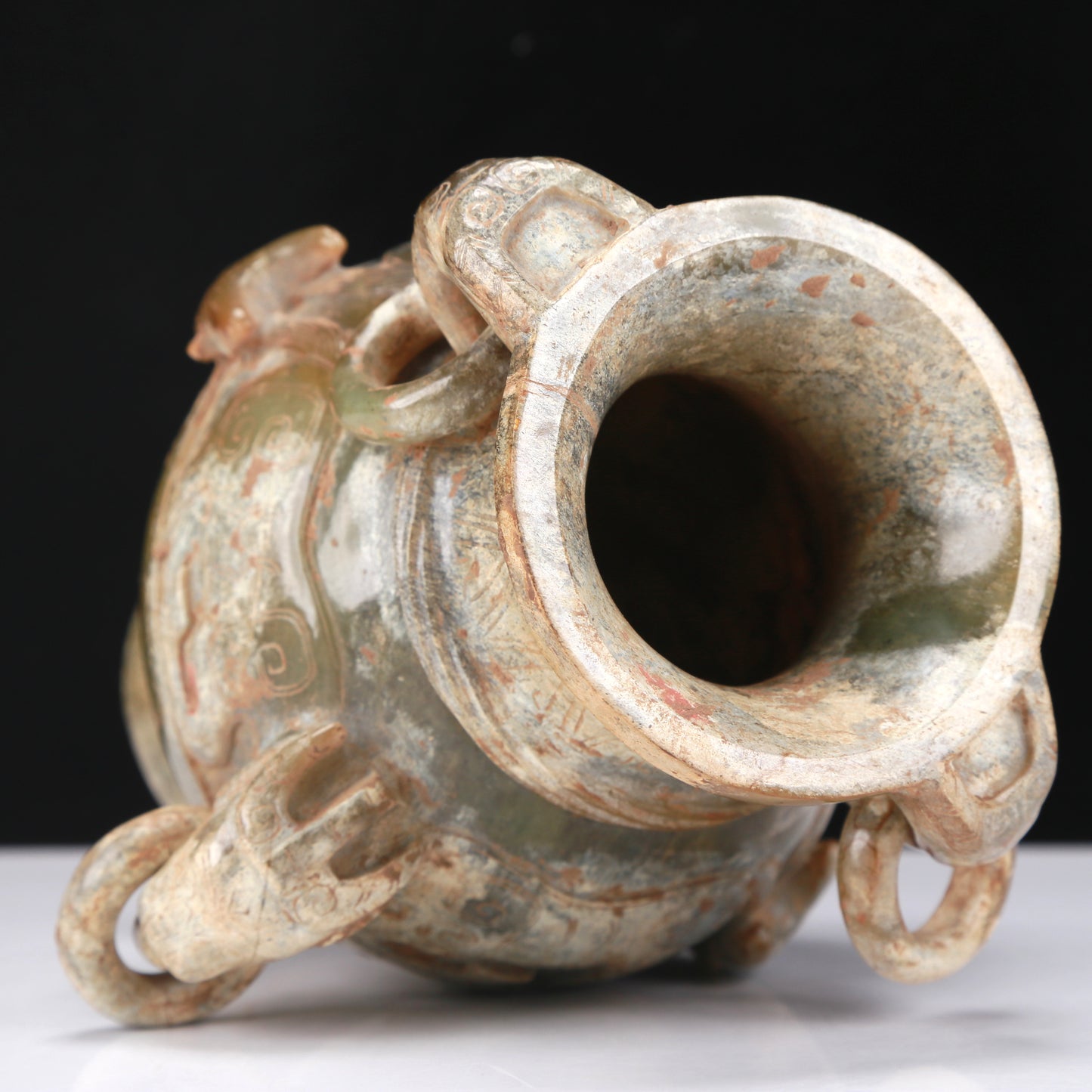 An Archaic Yellow Jade 'Auspicious Beast' Vase