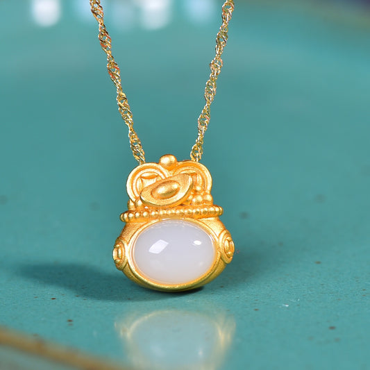 Silver gold plated Hetian jade pendant