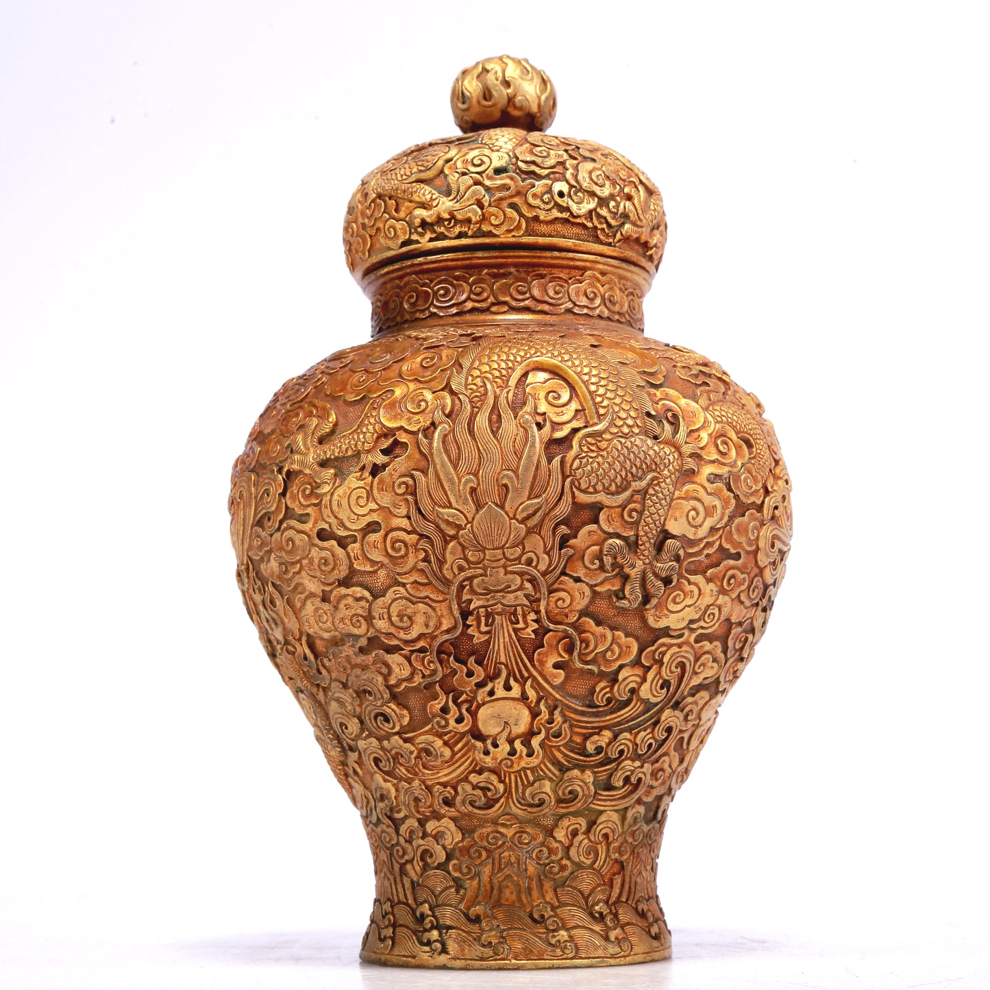 A Wonderful Pair Of Gilt-Bronze 'Dragon& Auspicious Cloud' Jars
