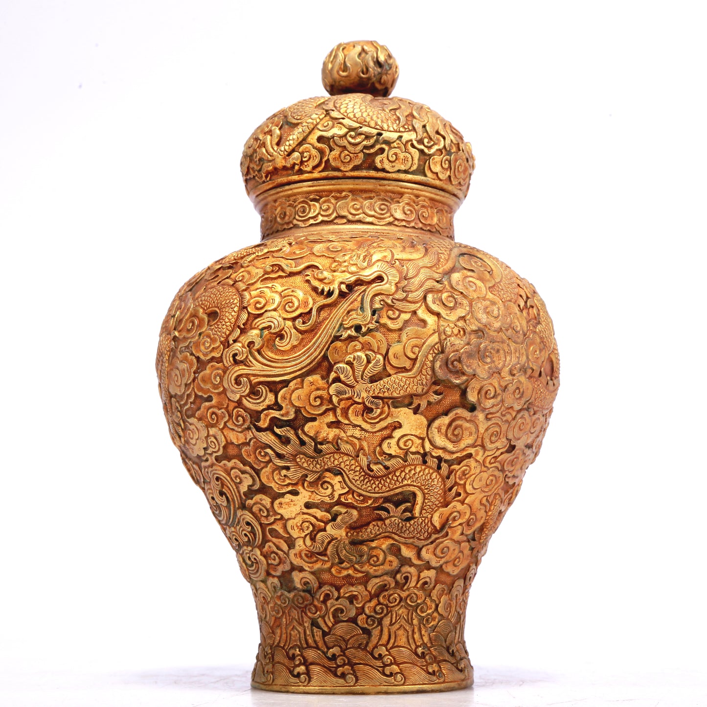 A Wonderful Pair Of Gilt-Bronze 'Dragon& Auspicious Cloud' Jars