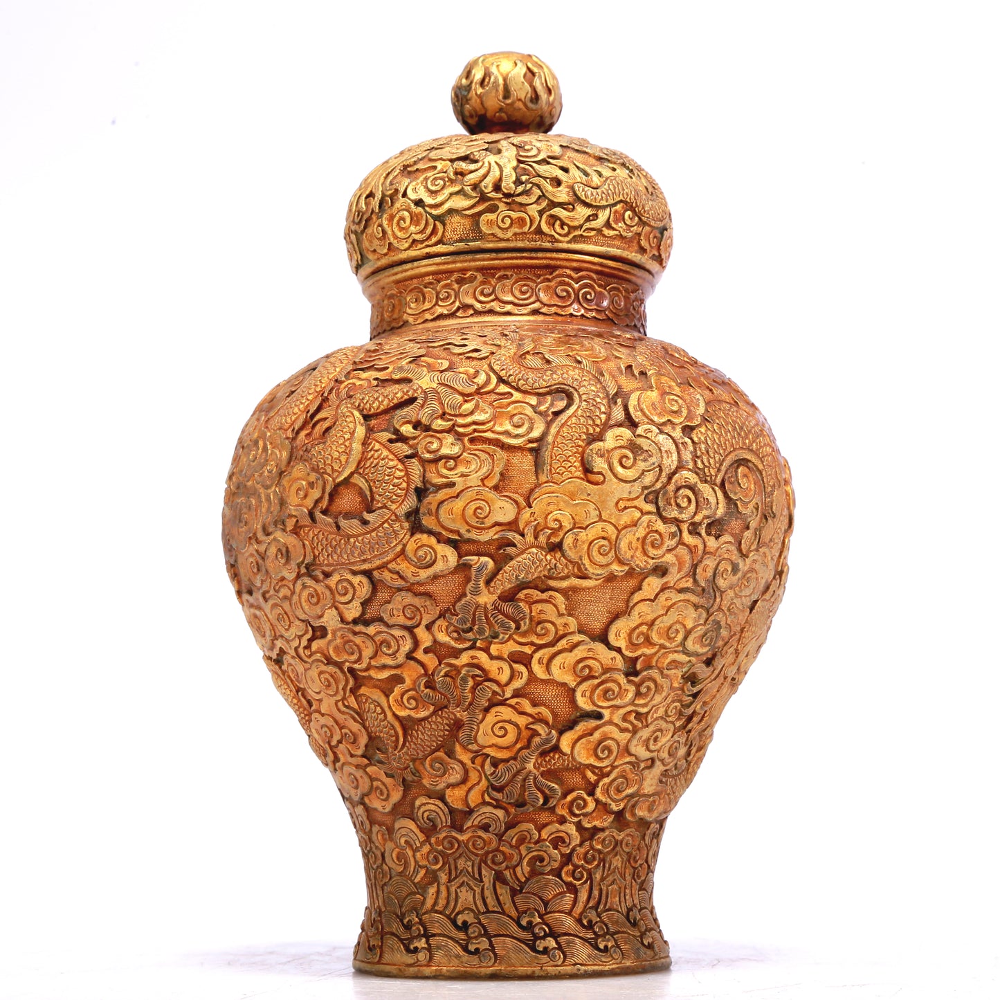 A Wonderful Pair Of Gilt-Bronze 'Dragon& Auspicious Cloud' Jars