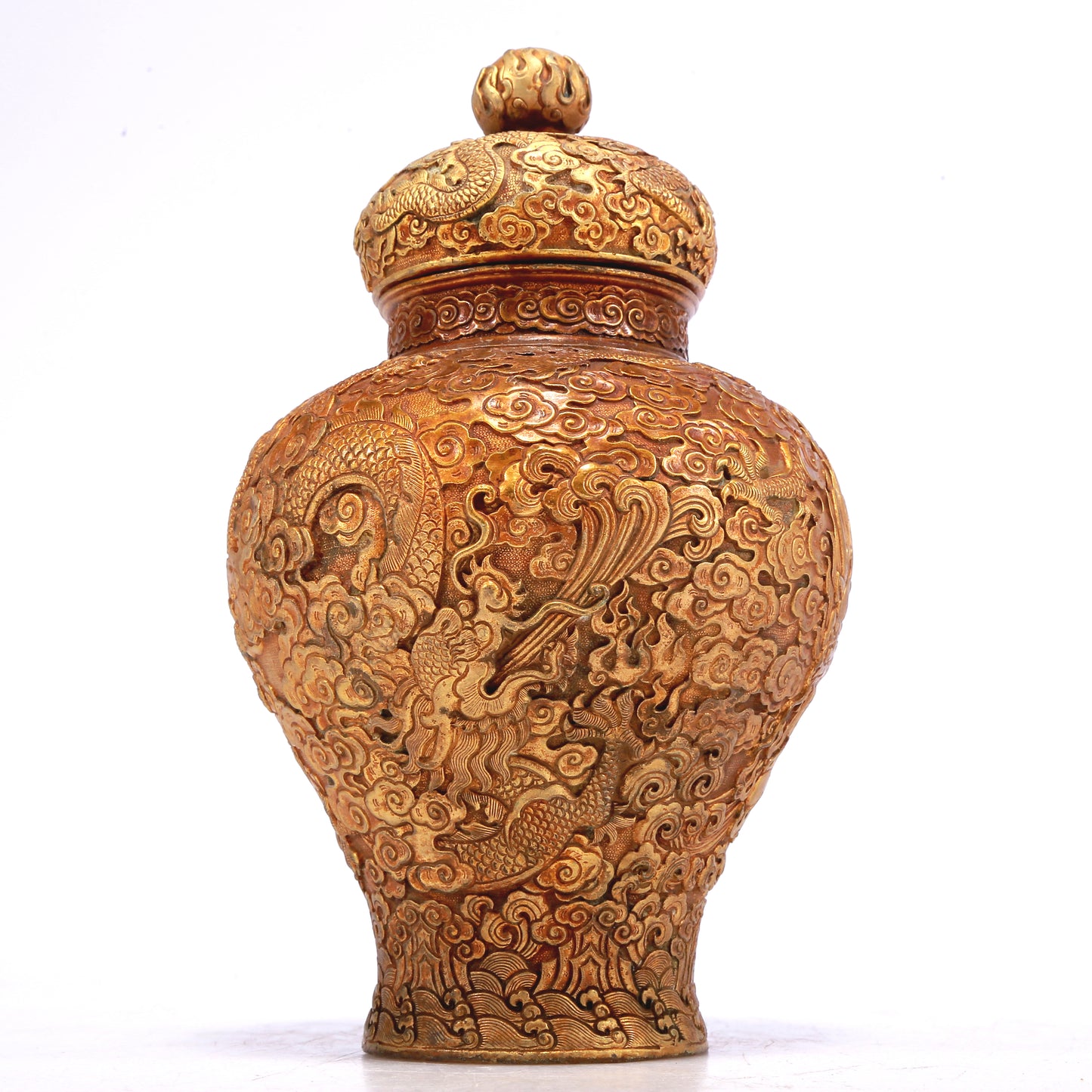 A Wonderful Pair Of Gilt-Bronze 'Dragon& Auspicious Cloud' Jars