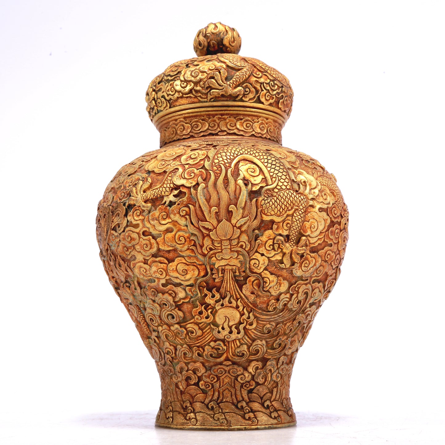 A Wonderful Pair Of Gilt-Bronze 'Dragon& Auspicious Cloud' Jars
