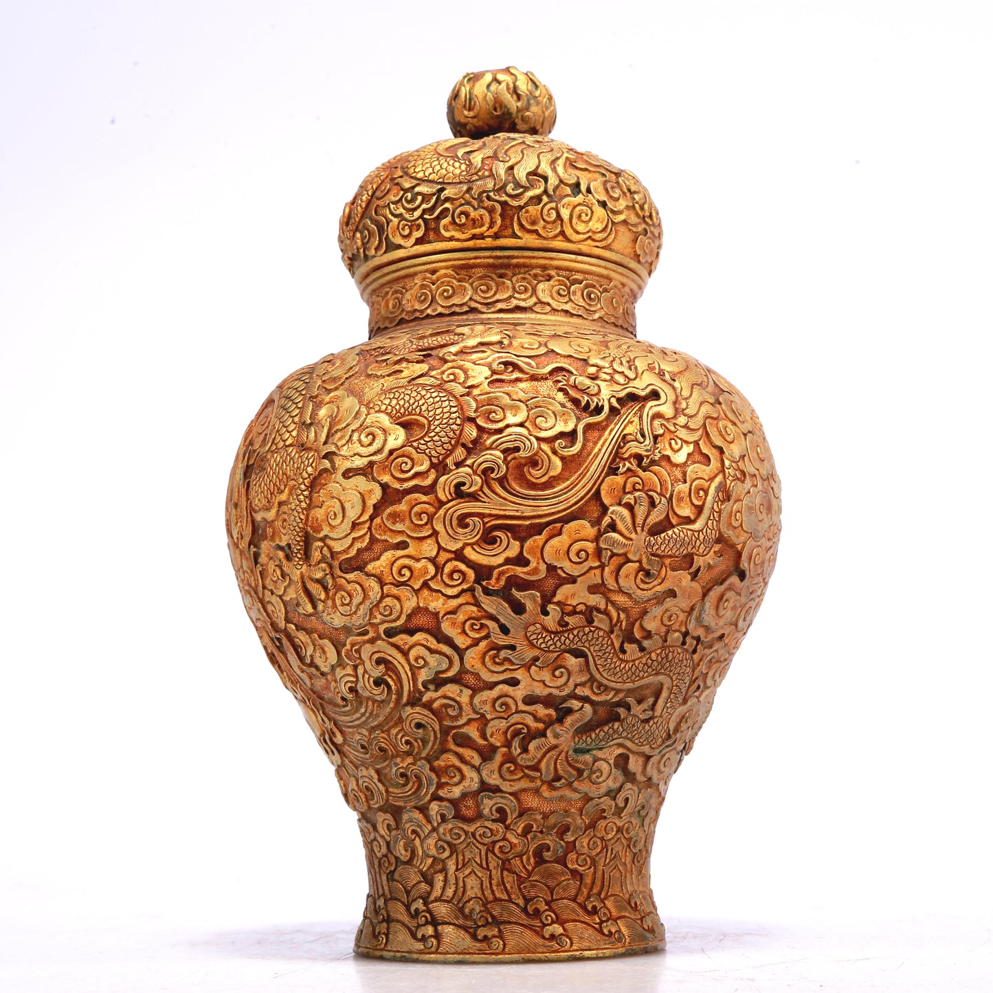 A Wonderful Pair Of Gilt-Bronze 'Dragon& Auspicious Cloud' Jars