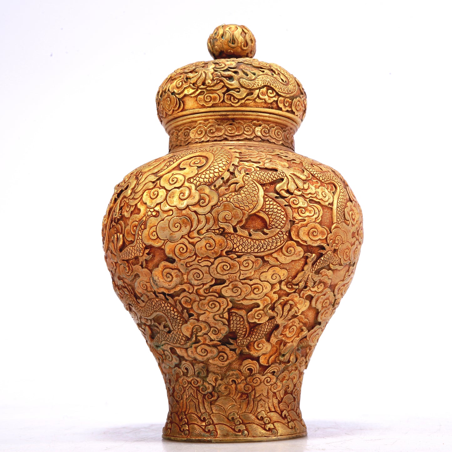 A Wonderful Pair Of Gilt-Bronze 'Dragon& Auspicious Cloud' Jars