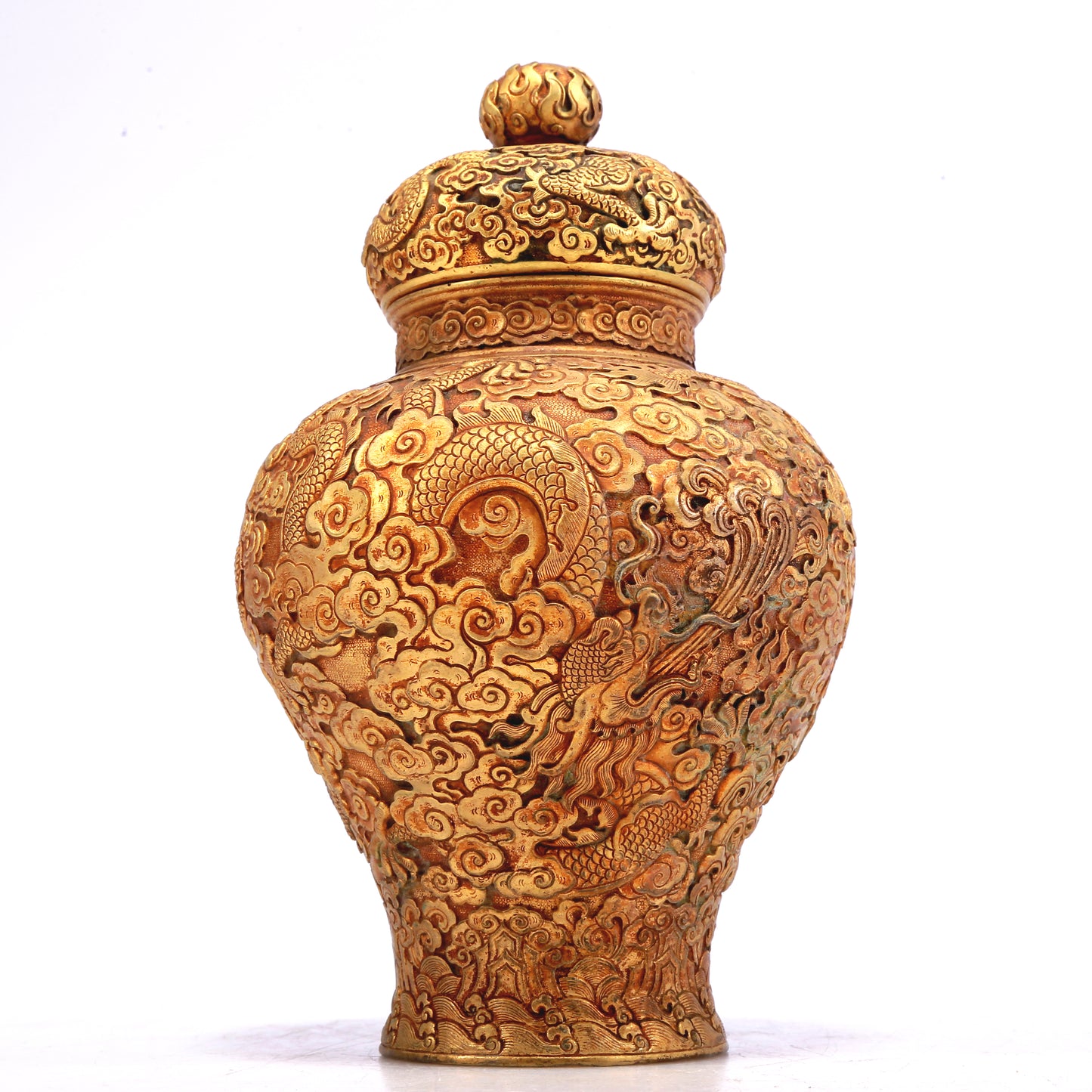 A Wonderful Pair Of Gilt-Bronze 'Dragon& Auspicious Cloud' Jars