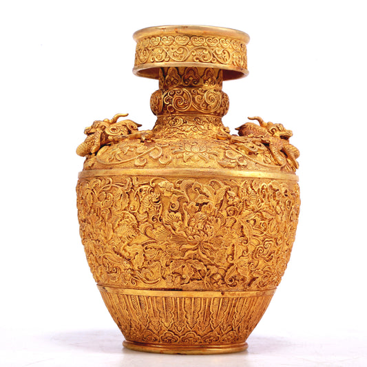 A Wonderful Gilt-Bronze 'Scrolling Lotus' Vase
