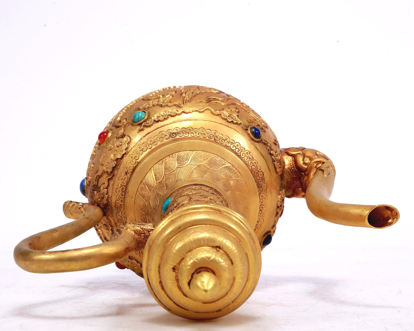 A Wonderful Gilt-Bronze Gem-Inlaid 'Dragon, Phoenix, Auspicious Cloud' Ewer