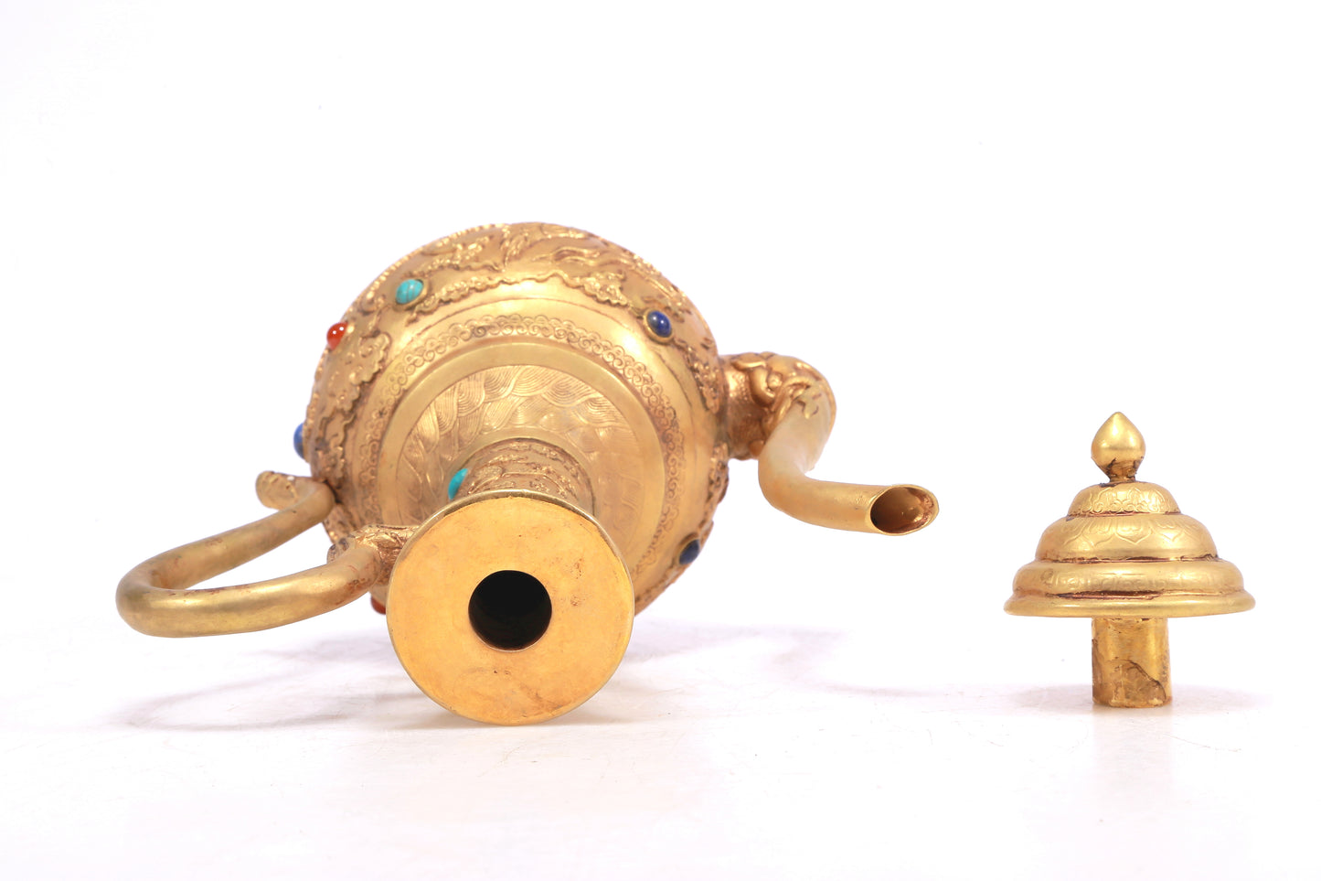 A Wonderful Gilt-Bronze Gem-Inlaid 'Dragon, Phoenix, Auspicious Cloud' Ewer