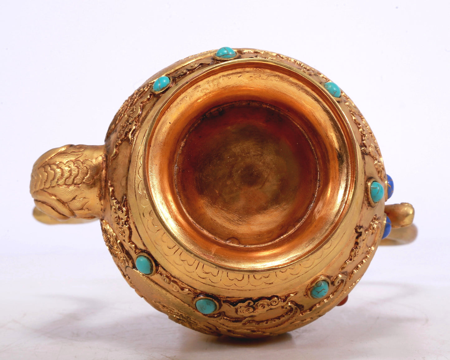 A Wonderful Gilt-Bronze Gem-Inlaid 'Dragon, Phoenix, Auspicious Cloud' Ewer