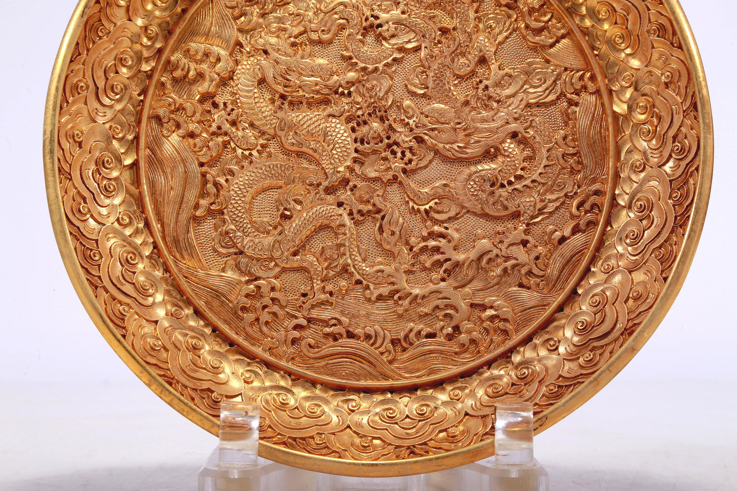 A Wonderful Gilt-Bronze 'Dragon& Auspicious Cloud' Dish