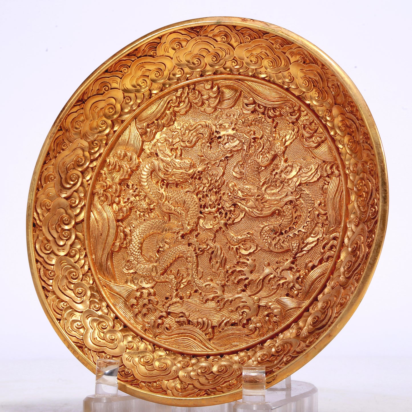 A Wonderful Gilt-Bronze 'Dragon& Auspicious Cloud' Dish