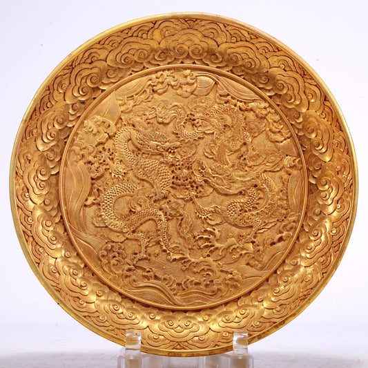 A Wonderful Gilt-Bronze 'Dragon& Auspicious Cloud' Dish