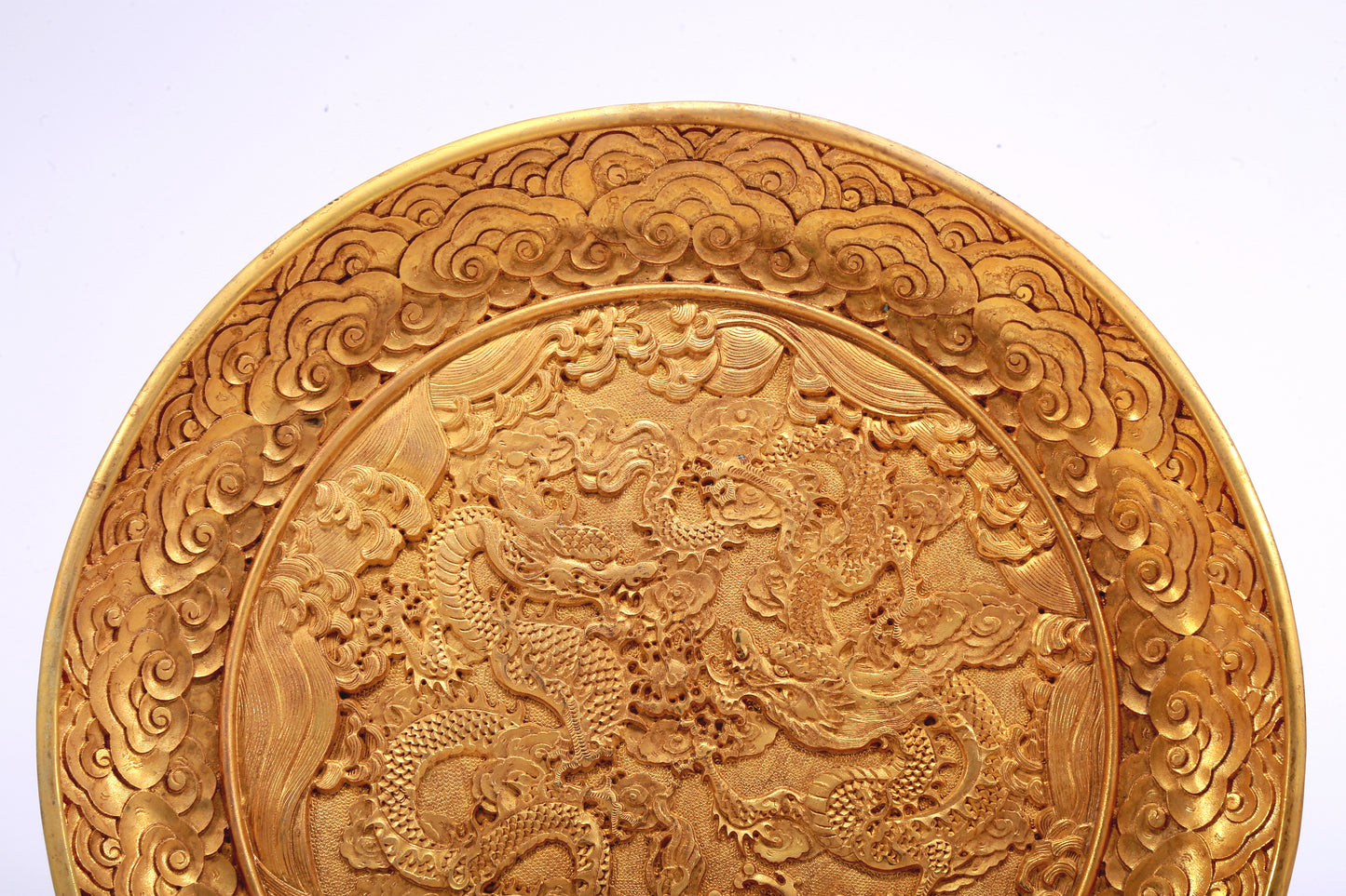 A Wonderful Gilt-Bronze 'Dragon& Auspicious Cloud' Dish