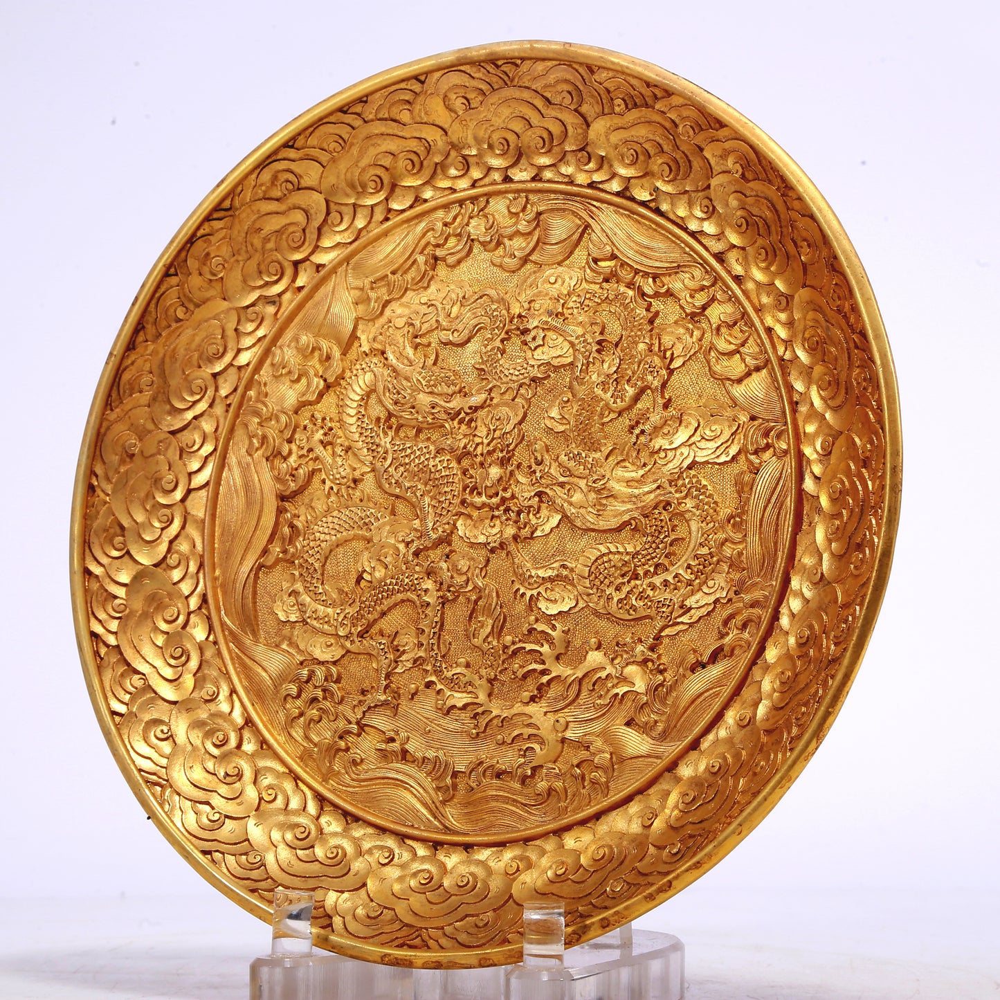 A Wonderful Gilt-Bronze 'Dragon& Auspicious Cloud' Dish