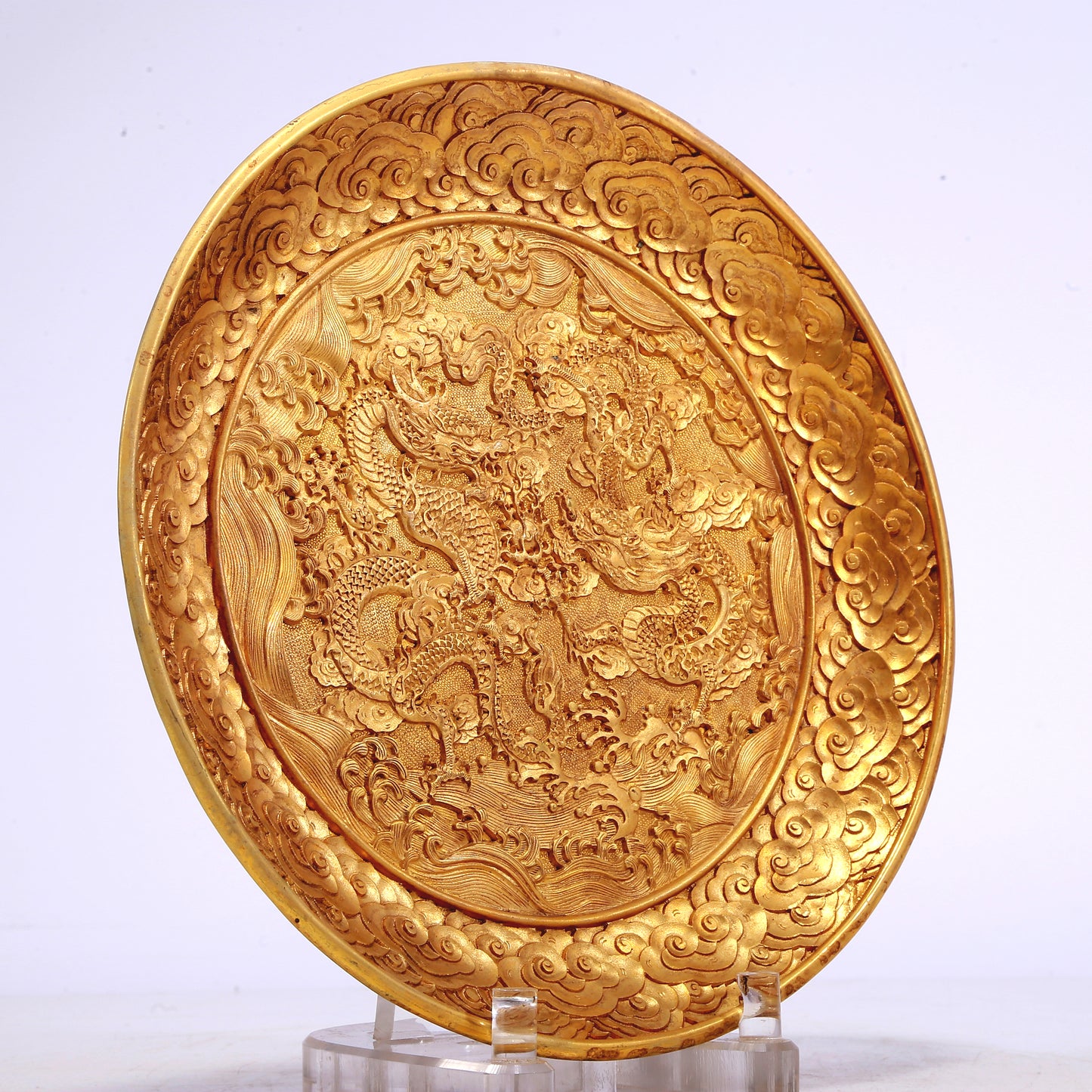 A Wonderful Gilt-Bronze 'Dragon& Auspicious Cloud' Dish