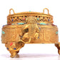 A Wonderful Gilt-Bronze Gem-Inlaid 'Scrolling Lotus, Dragon, Phoenix' Lion-Handled Tripod Censer