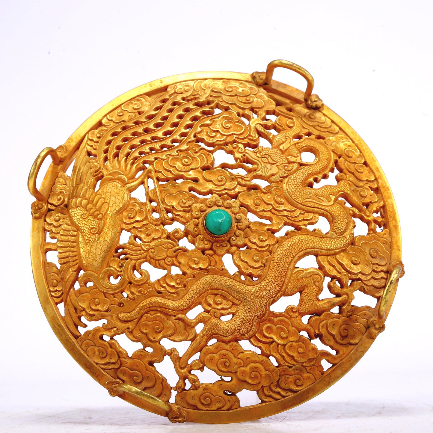 A Wonderful Gilt-Bronze Gem-Inlaid 'Scrolling Lotus, Dragon, Phoenix' Lion-Handled Tripod Censer