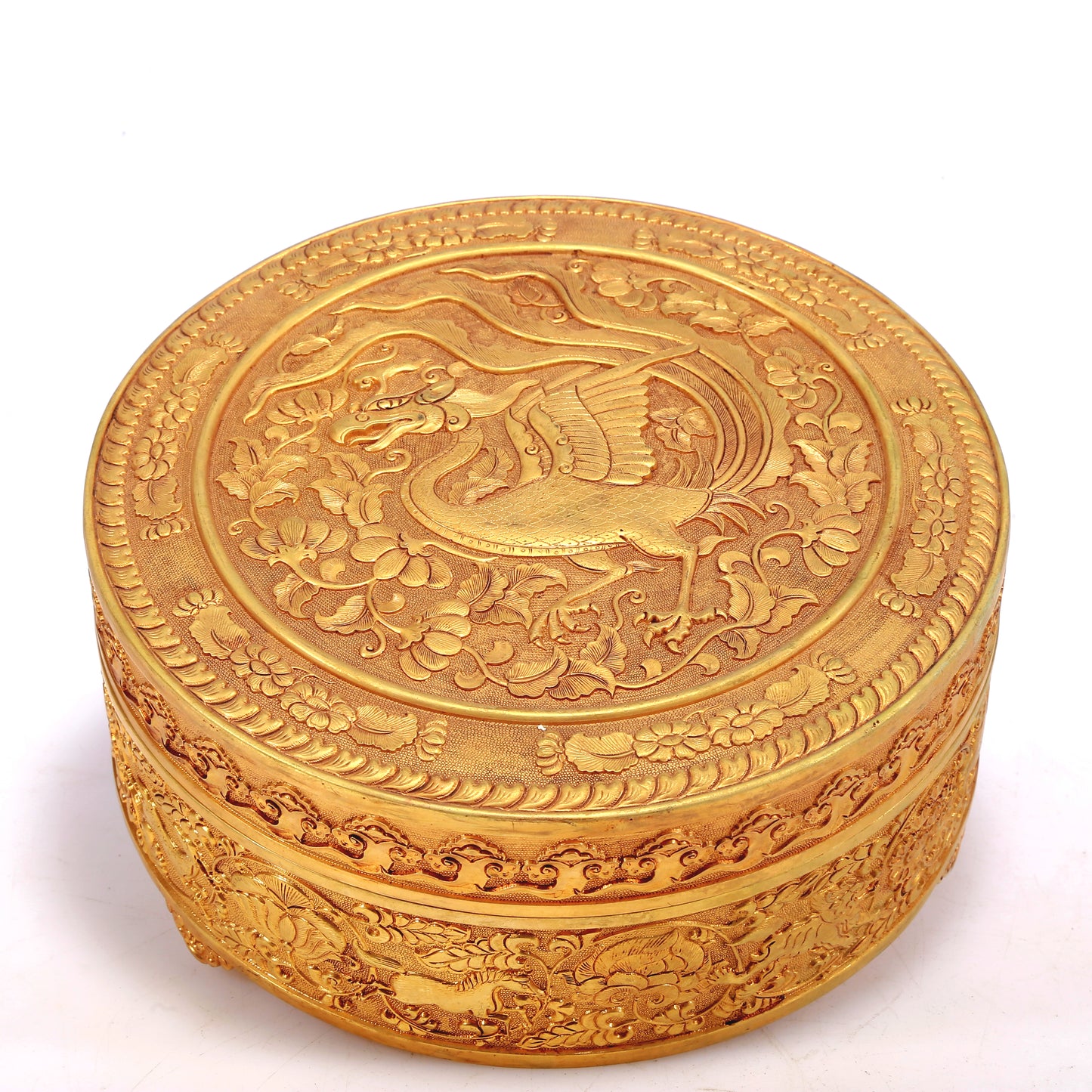 A Wonderful Gilt-Bronze 'Scrolling Lotus& Phoenix' Tripod Box