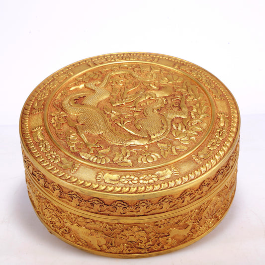 A Wonderful Gilt-Bronze 'Scrolling Lotus& Dragon' Tripod Box