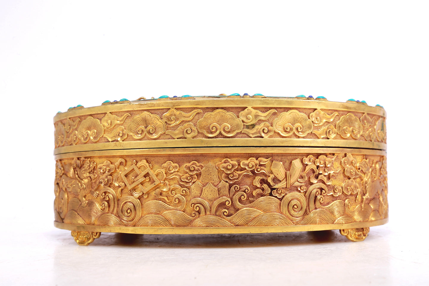 A Wonderful Gilt-Bronze Turquoise-Inlaid 'Dragon& Auspicious Cloud' Box