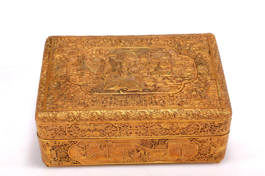 A Wonderful Gilt-Bronze 'Scrolling Lotus, Bat, Figure' Box