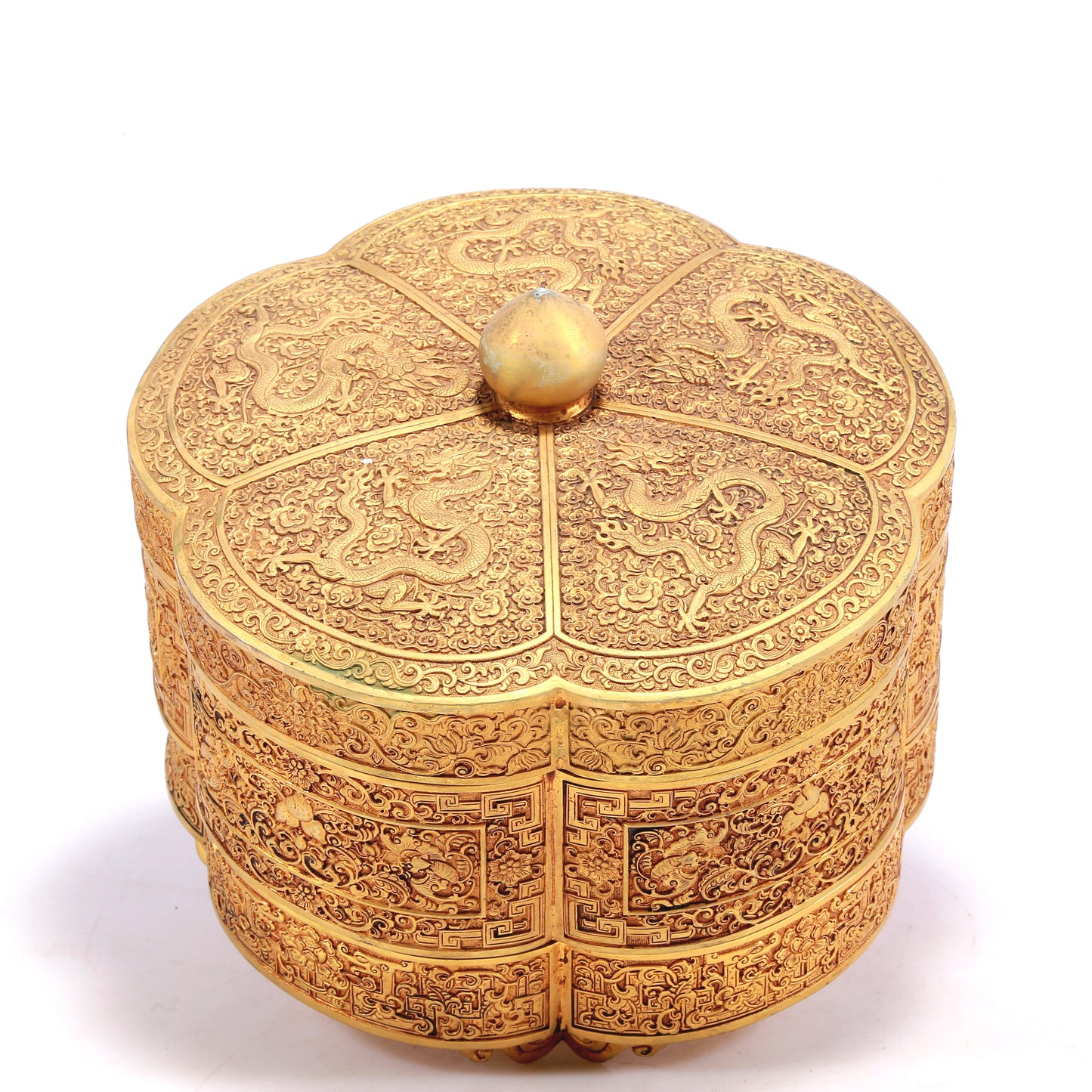 A Wonderful Gilt-Bronze 'Dragon& Auspicious Cloud' Box