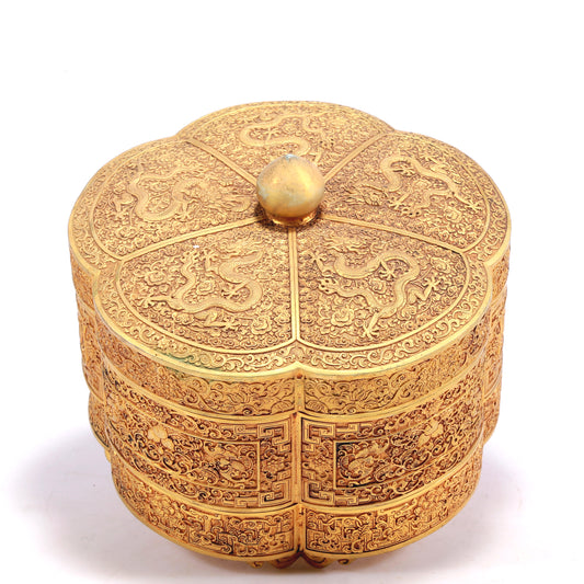 A Wonderful Gilt-Bronze 'Dragon& Auspicious Cloud' Box