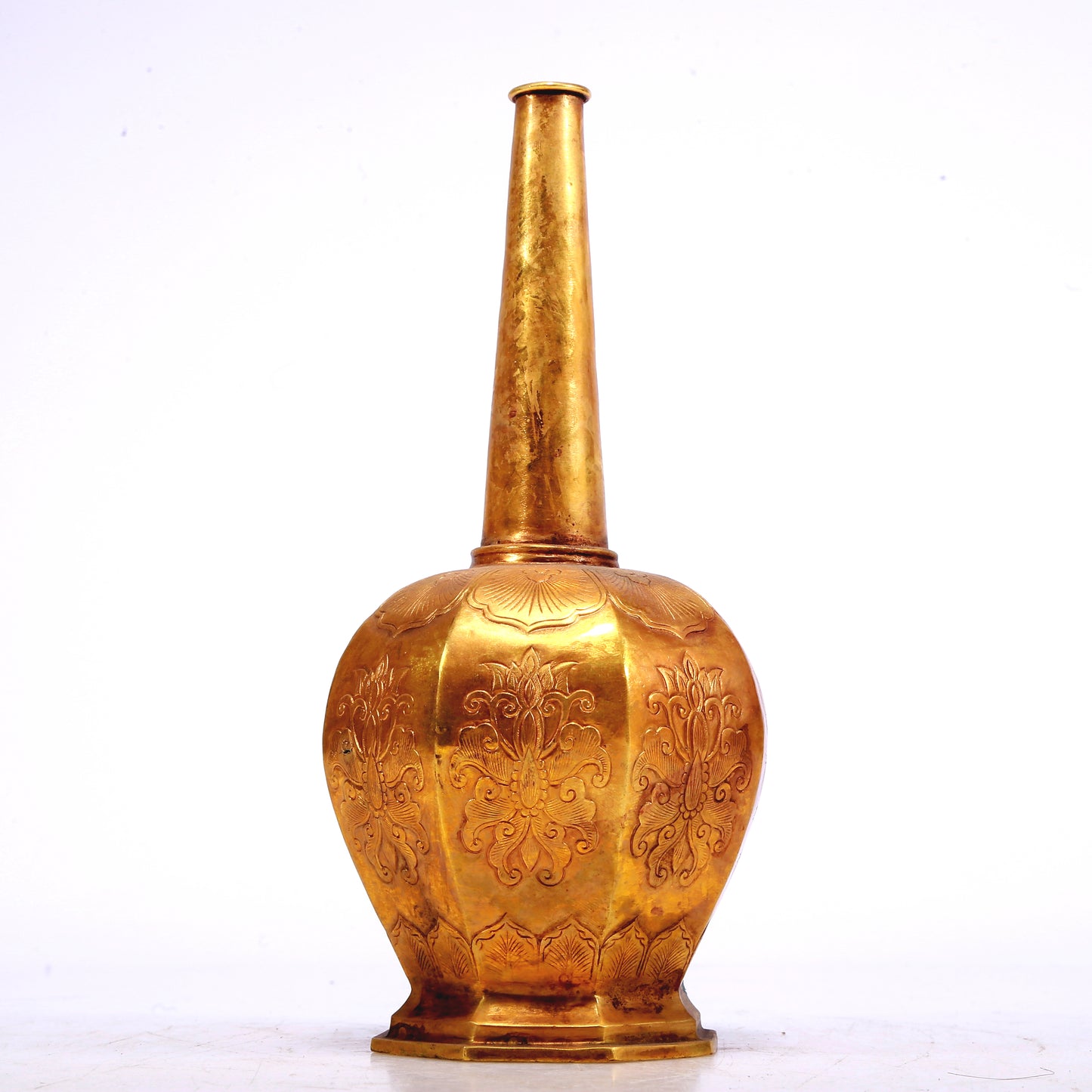 A Wonderful Gilt-Bronze 'Scrolling Lotus' Vase With Inscriptions