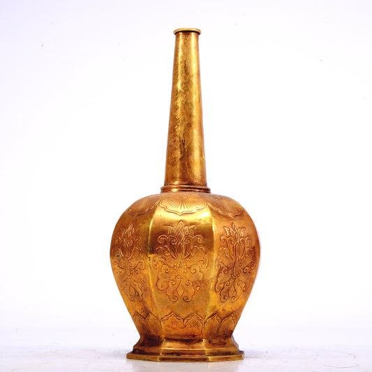 A Wonderful Gilt-Bronze 'Scrolling Lotus' Vase With Inscriptions