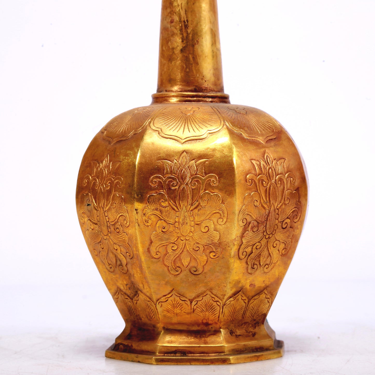 A Wonderful Gilt-Bronze 'Scrolling Lotus' Vase With Inscriptions
