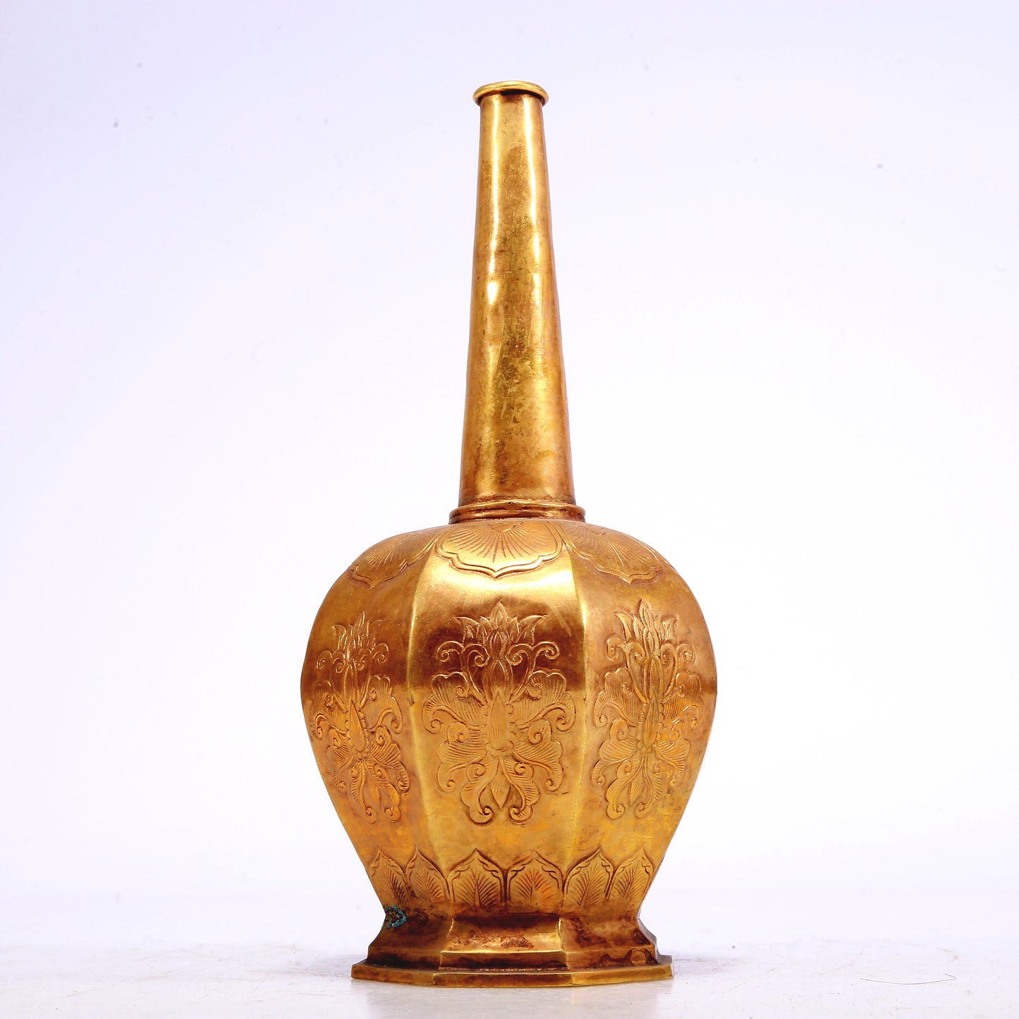 A Wonderful Gilt-Bronze 'Scrolling Lotus' Vase With Inscriptions