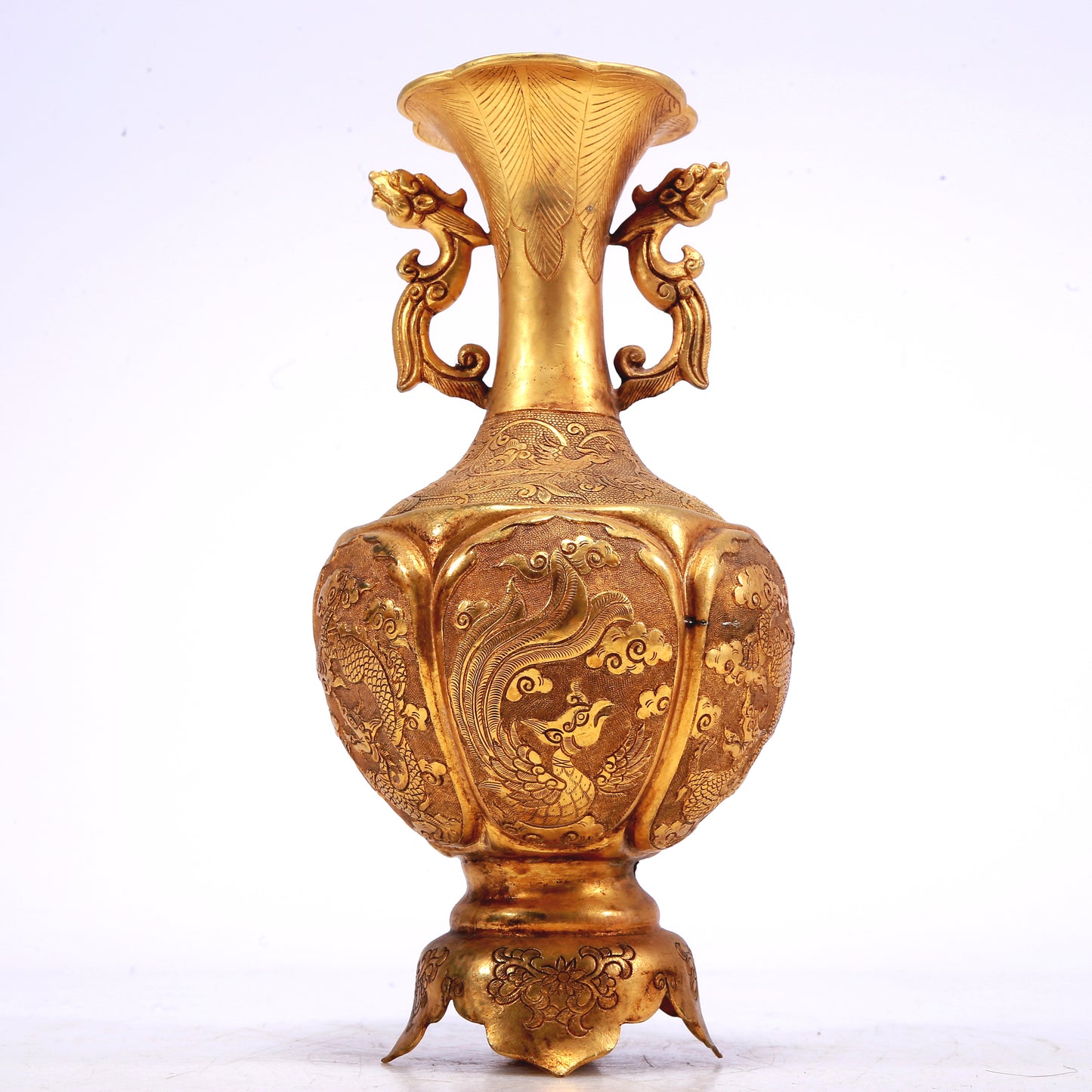 A Wonderful Pair Of Gilt-Bronze 'Dragon, Phoenix, Auspicious Cloud' Vases