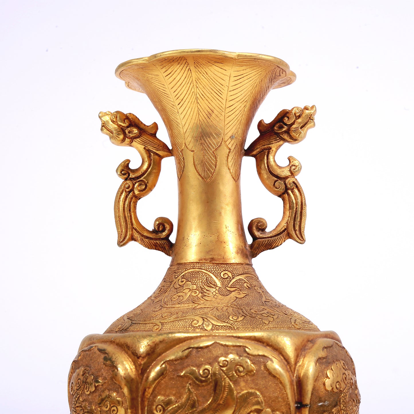 A Wonderful Pair Of Gilt-Bronze 'Dragon, Phoenix, Auspicious Cloud' Vases