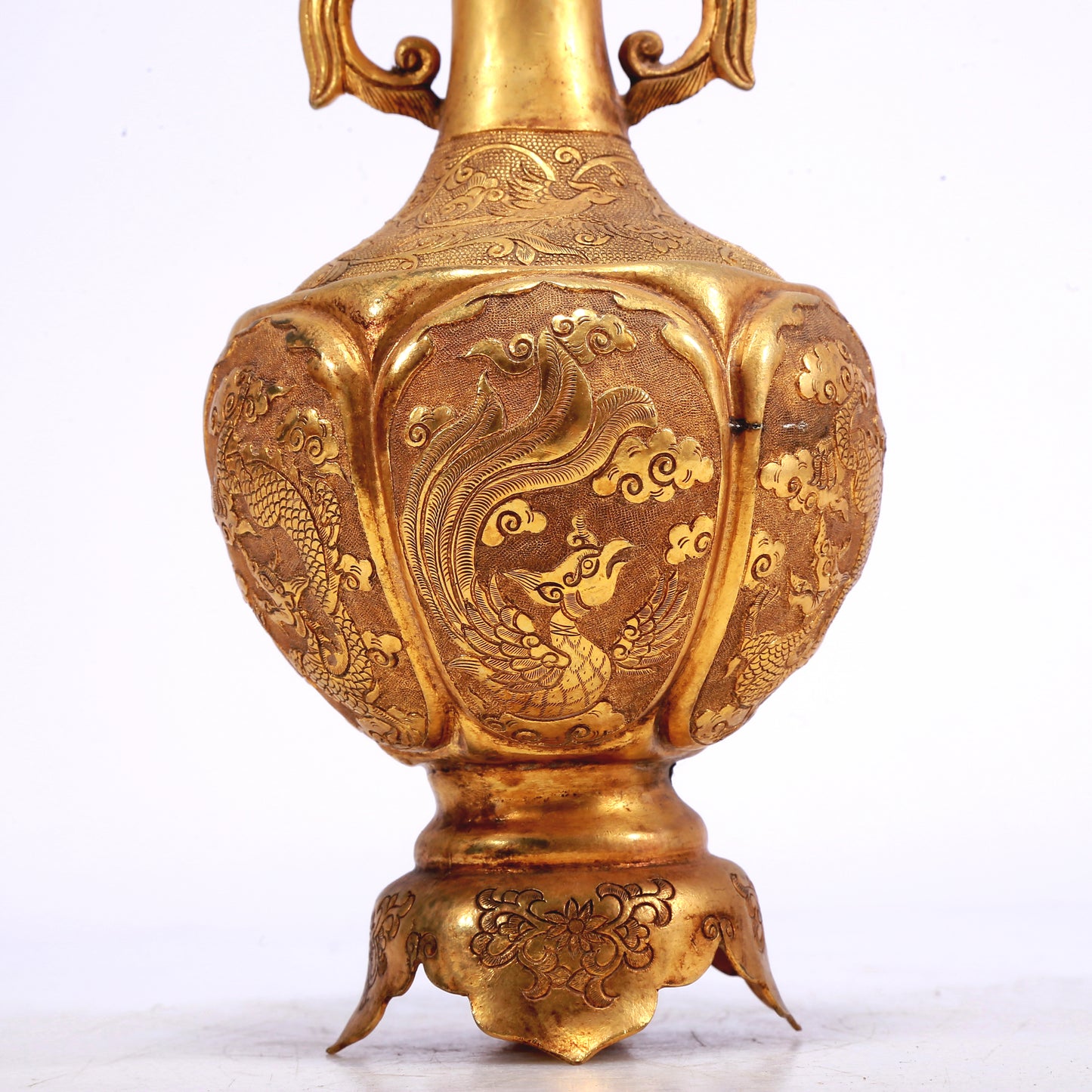 A Wonderful Pair Of Gilt-Bronze 'Dragon, Phoenix, Auspicious Cloud' Vases