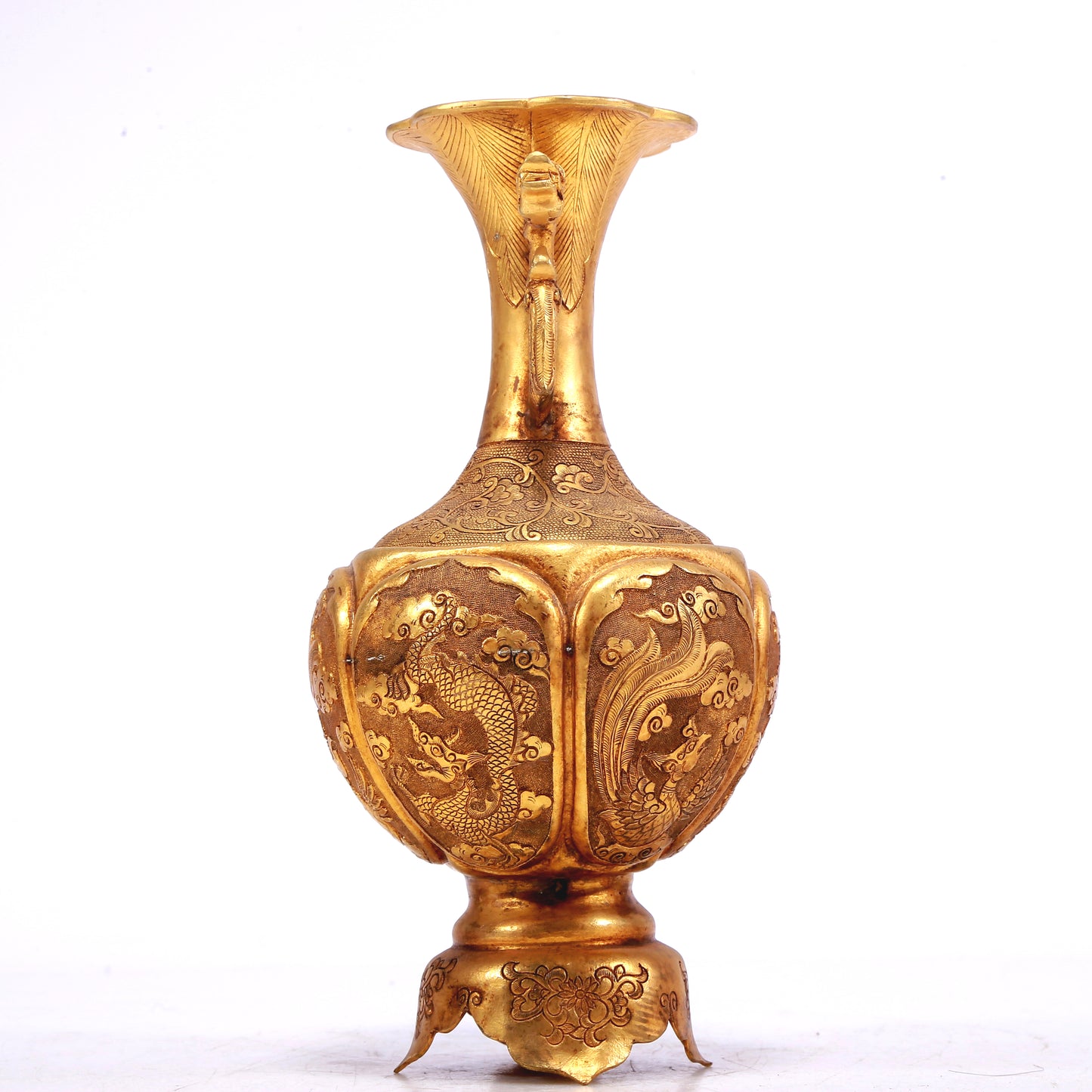 A Wonderful Pair Of Gilt-Bronze 'Dragon, Phoenix, Auspicious Cloud' Vases