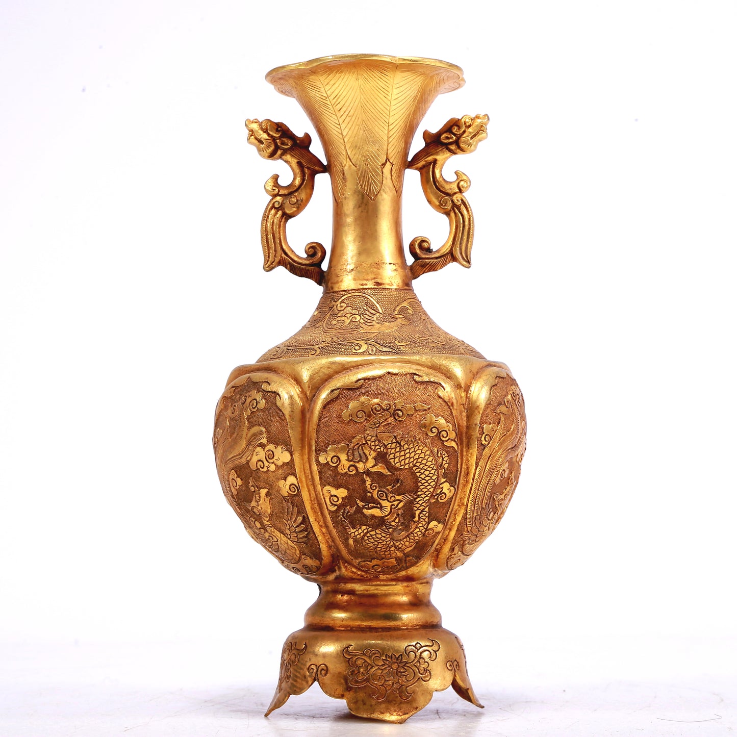 A Wonderful Pair Of Gilt-Bronze 'Dragon, Phoenix, Auspicious Cloud' Vases