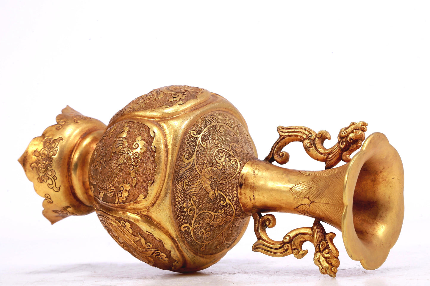 A Wonderful Pair Of Gilt-Bronze 'Dragon, Phoenix, Auspicious Cloud' Vases
