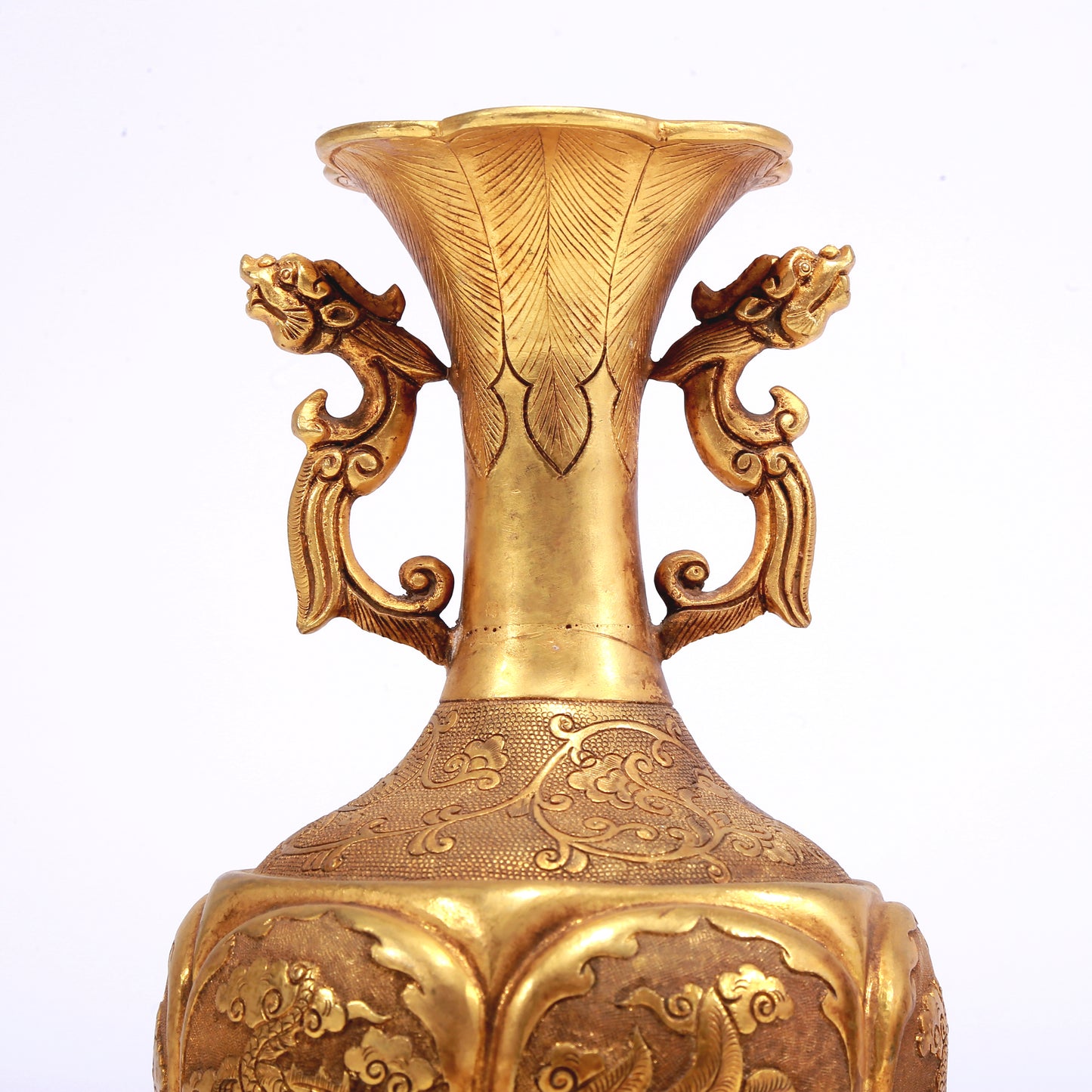 A Wonderful Pair Of Gilt-Bronze 'Dragon, Phoenix, Auspicious Cloud' Vases