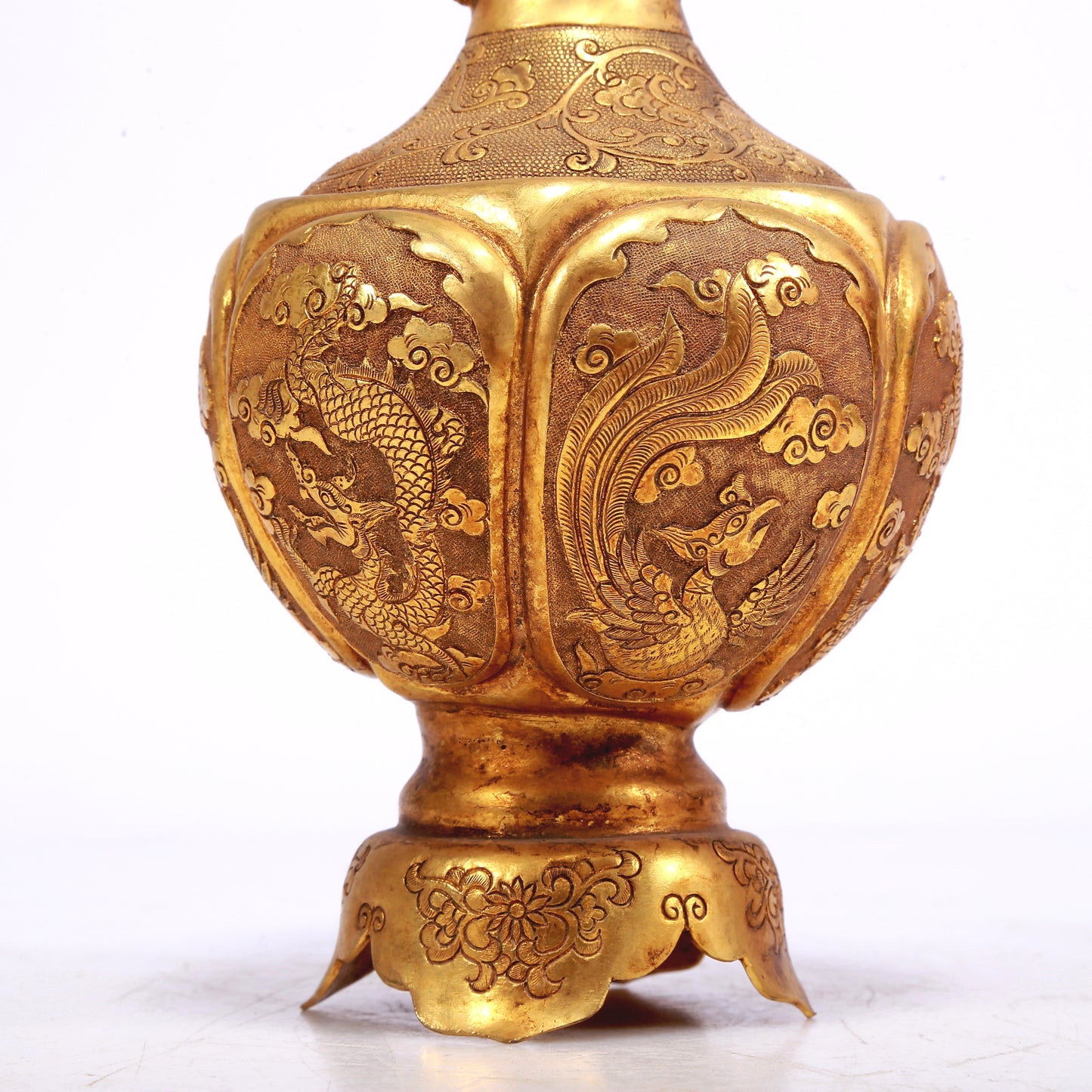A Wonderful Pair Of Gilt-Bronze 'Dragon, Phoenix, Auspicious Cloud' Vases