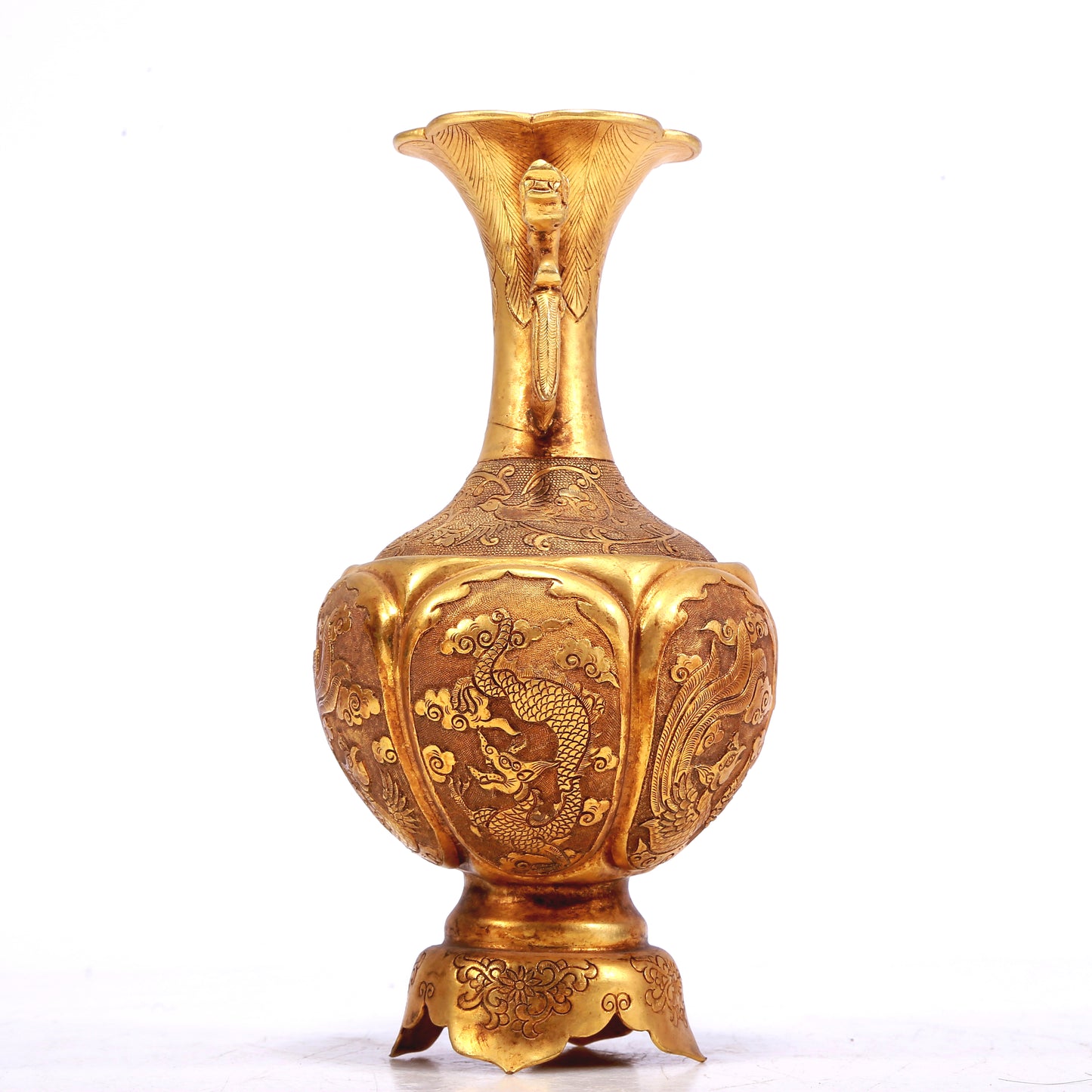 A Wonderful Pair Of Gilt-Bronze 'Dragon, Phoenix, Auspicious Cloud' Vases