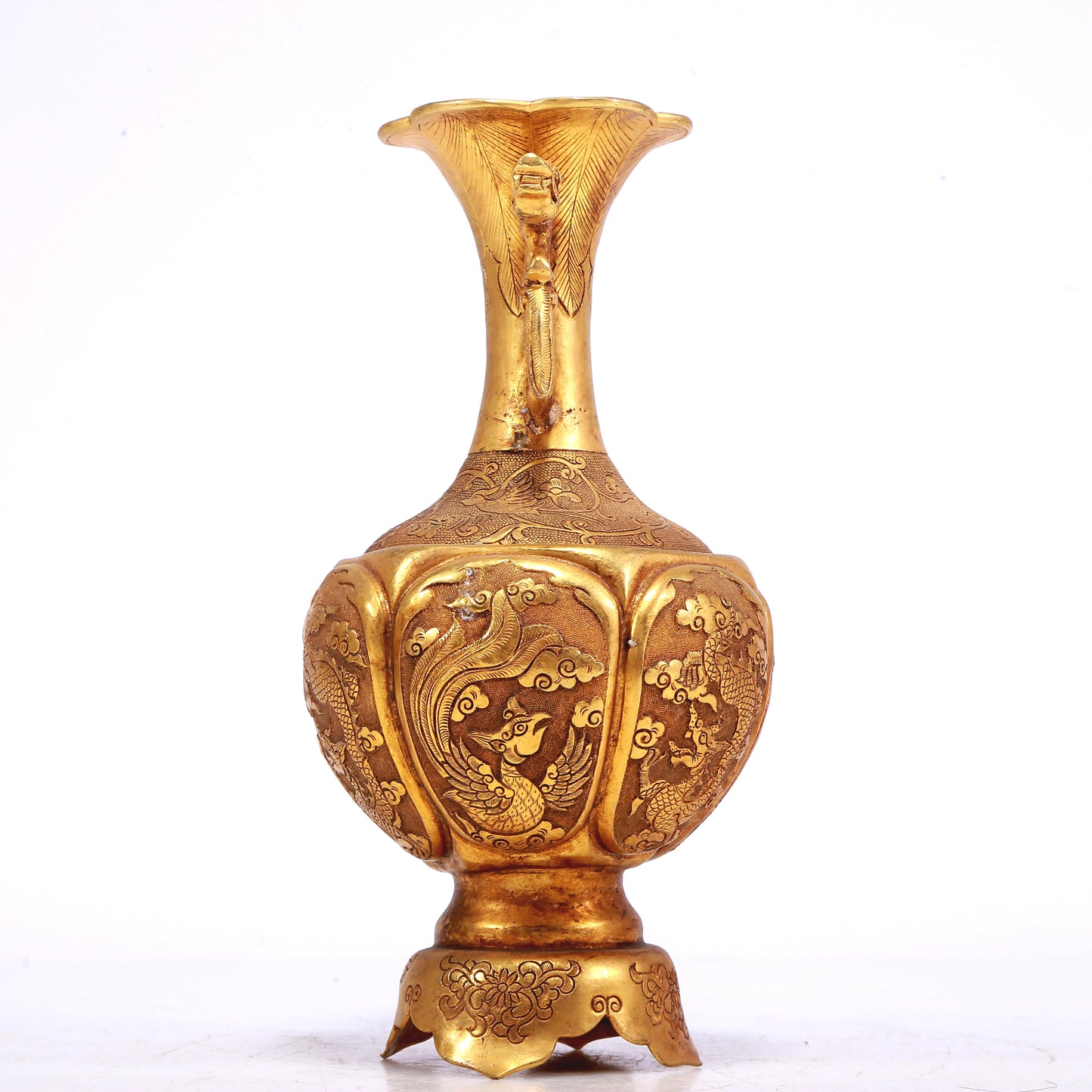 A Wonderful Pair Of Gilt-Bronze 'Dragon, Phoenix, Auspicious Cloud' Vases