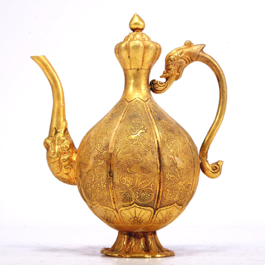 A Wonderful Gilt-Bronze 'Scrolling Lotus& Auspicious Beast' Ewer