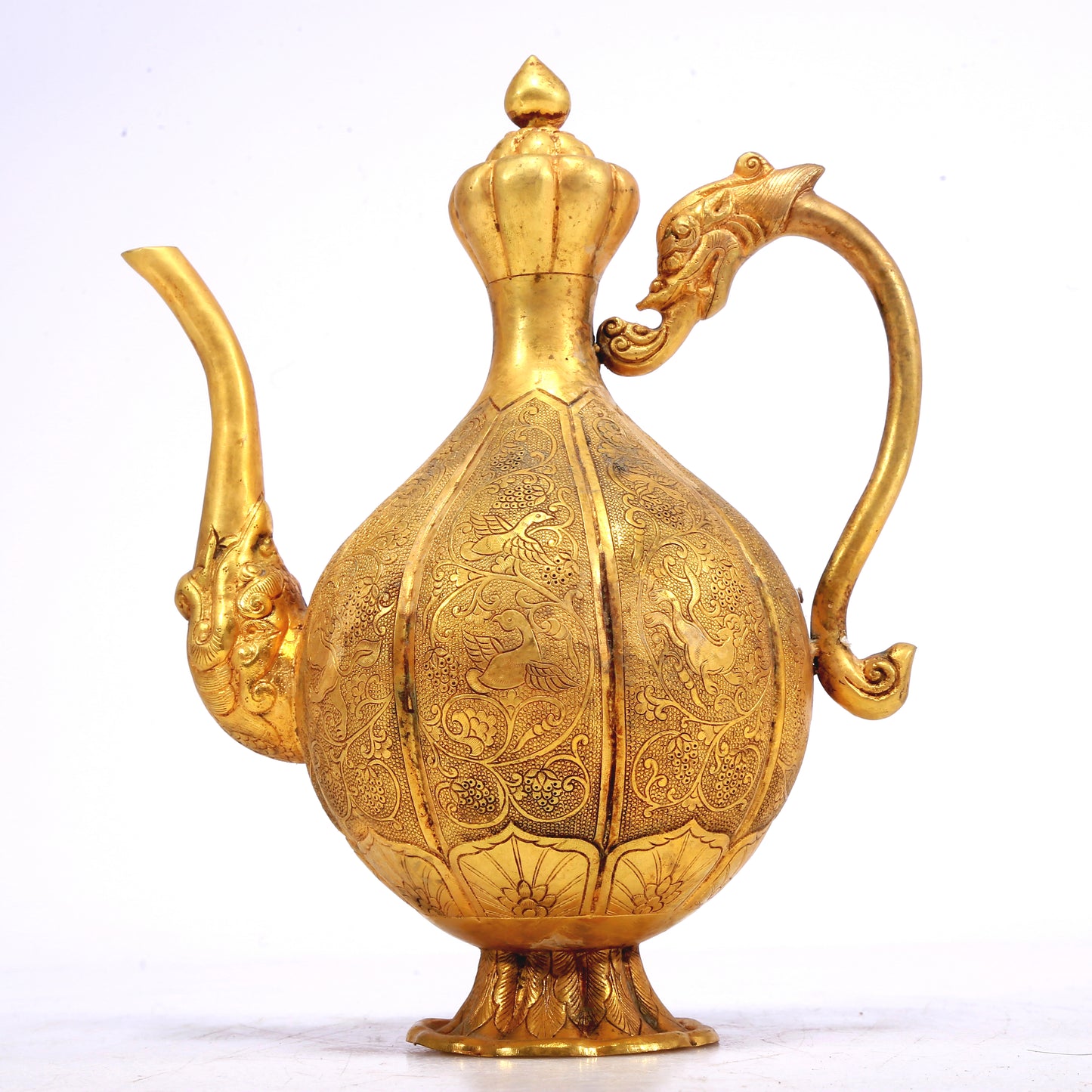 A Wonderful Gilt-Bronze 'Scrolling Lotus& Auspicious Beast' Ewer