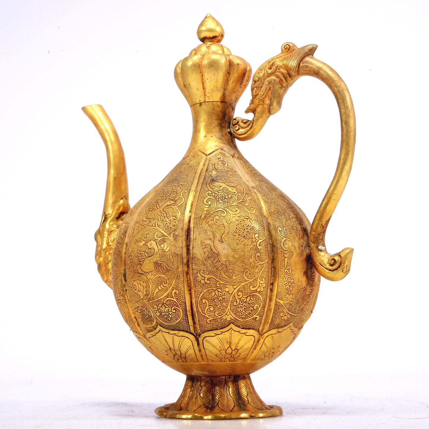 A Wonderful Gilt-Bronze 'Scrolling Lotus& Auspicious Beast' Ewer
