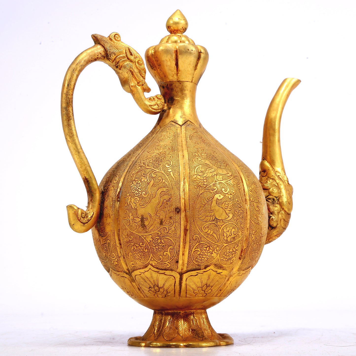 A Wonderful Gilt-Bronze 'Scrolling Lotus& Auspicious Beast' Ewer