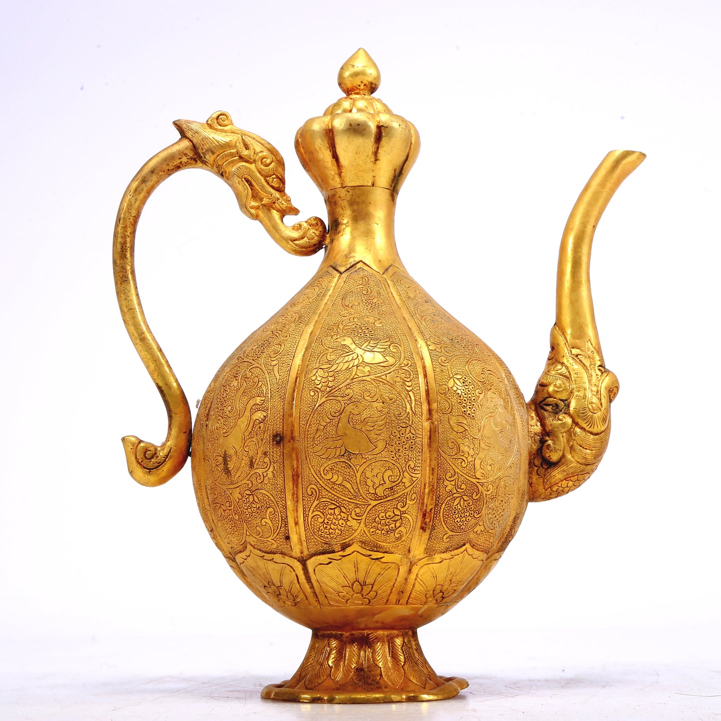 A Wonderful Gilt-Bronze 'Scrolling Lotus& Auspicious Beast' Ewer