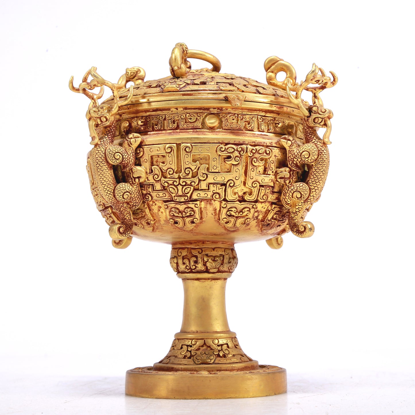 A Fantastic Gilt-Bronze 'Dragon' Stem-Censer And Cover