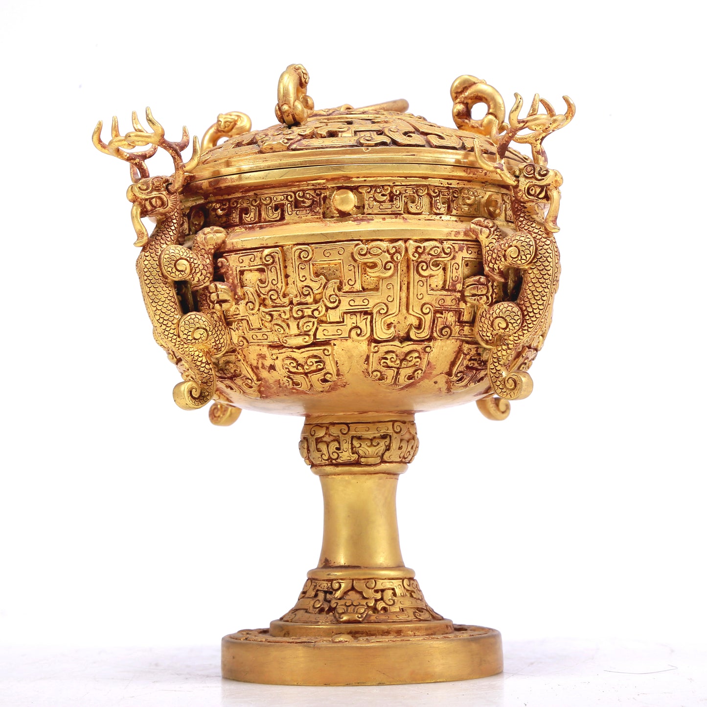 A Fantastic Gilt-Bronze 'Dragon' Stem-Censer And Cover